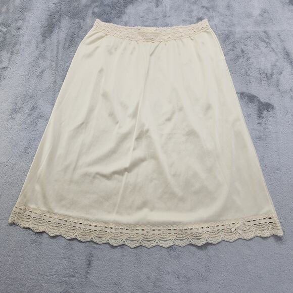 Vintage Olga Half Slip Women's Size M Beige Nylon Lace Trim Bow Skirt Pull On - Picture 1 of 9